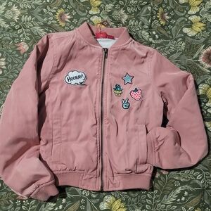 Kids Pink Bomber Jacket with Fun Patches